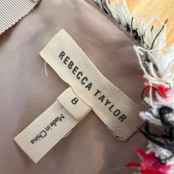 Rebecca Taylor Red & Cream Tweed Pleated Fit & Flair Raw Edge Dress Size 8 - Picture 11 of 13